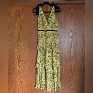 Such Sophistication Yellow Floral Print Pleated Maxi Dress